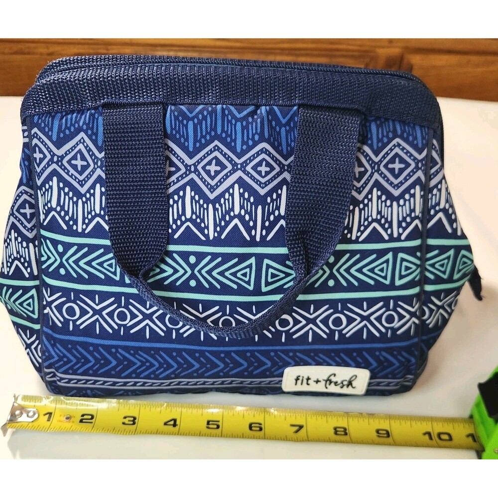 Fit & Fresh Adults Insulated Lunch Bag Work Food Containers Geometric Blue - Picture 7 of 11